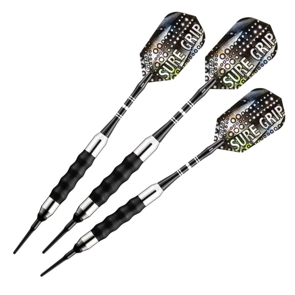 Sure Grip Soft Tip Darts - Nickel Silver Barrels, Grooved Rubber Grip, Locking Holes, Holographic Flights - Set of 3