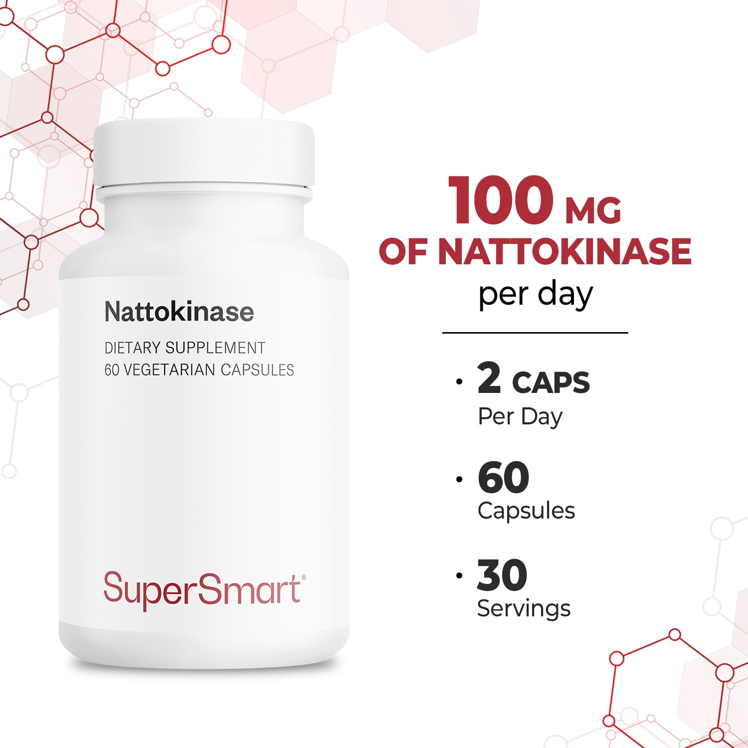 SuperSmart Nattokinase 2000FU or 100mg per Day (Highly Bioavailable) - Japanese Natto Extract - Fibrinolytic Enzyme | Gluten Free - 60 Vegetarian Softgels