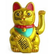 6" Golden Japanese Maneki Neko Beckoning Solar Money Good Fortune Waiving Lucky Cat