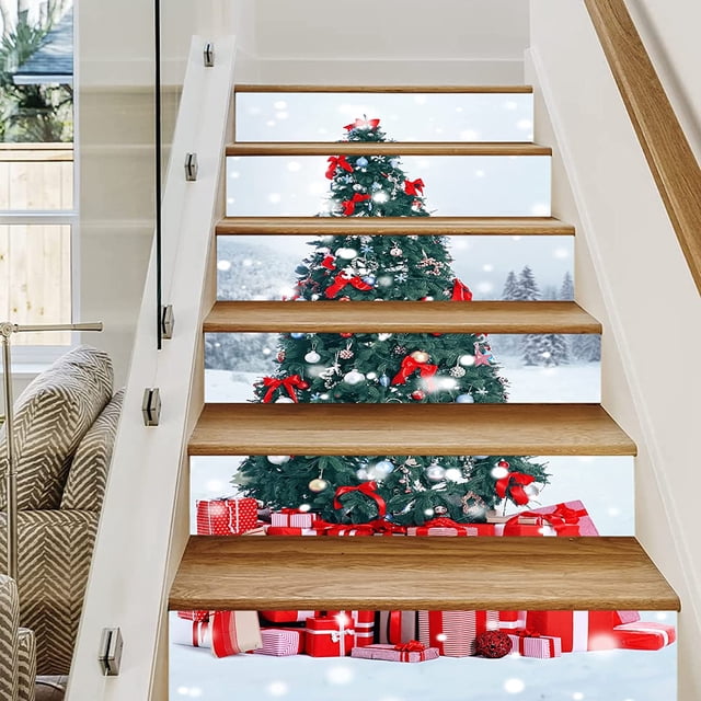 Árbol de Navidad 3D con Cajas de Regalo pegatinas autoadhesivas para escaleras decoración del hogar para fiesta de Navidad 6 unids/set
