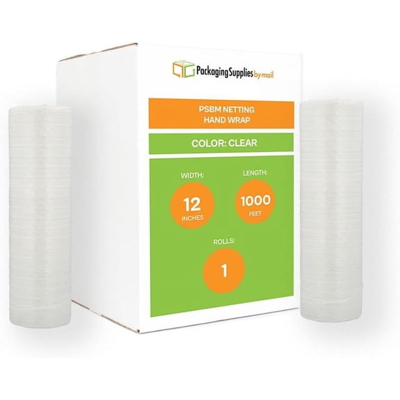PSBM Neeting Hand Stretch Wrap 12" x 1000' 1 Roll Plastic Clear Film for Food Ventilation Enhanced Airflow for Frozen Foods & Plant Packaging