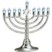 HetayC 11.5" Silver and Blue Traditional LED Electric Hanukkah Menorah