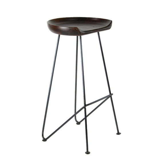 DecMode Wood Bar Stool with Wood Seat, Brown