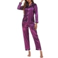 thumbnail image 4 of Kureaily Women's Satin Pajama Set Long Sleeve Button Down Sleepwear 2-Piece Silky Pj Set, 4 of 5