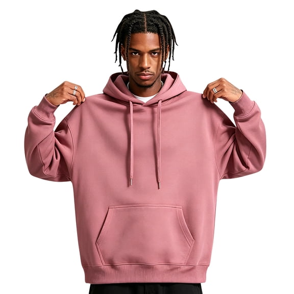 Domuza Mens Casual Fleece Hooded Collar Drawstring Hoodies Pullover Sweatshirts Casual Long Sleeve Shirts Pink 3XL