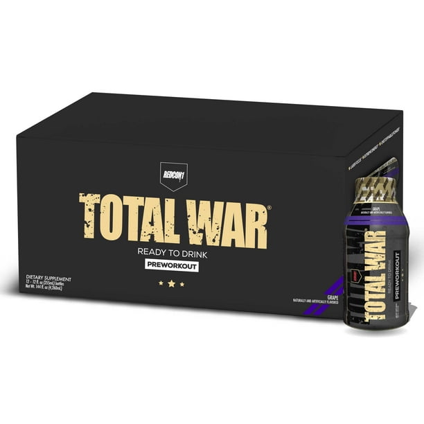 Redcon1 RTD Total War Pre Workout (Ready To Drink), Grape, 12 Pack