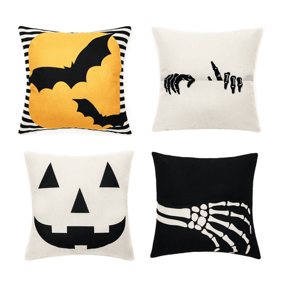 Halloween Throw Pillow Covers Set of 4, Linen Sofa Bed Cushion Cover for Home Couch