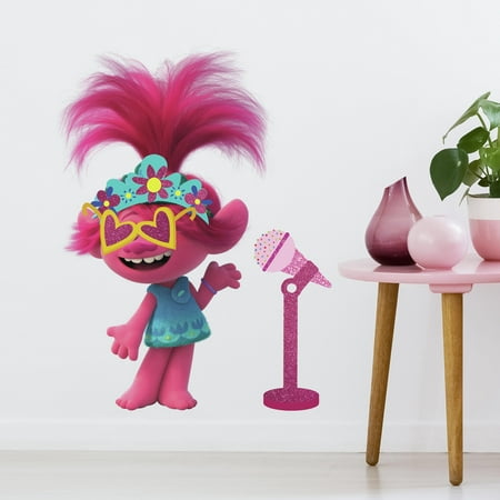 DreamWorks Trolls World Tour Poppy with Glitter Peel and Stick Giant Wall Decals by RoomMates, RMK4247SCS, Pink, 17.49 inches x 28.29 inches