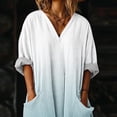 thumbnail image 6 of Aoochasliy Women's Flowy A Line Silhouette Loose Casual Midi Dress Gradient Floral Print Dress 3/4 Sleeve V Neck Irregular Hem Functional Pockets Sundress for Daily Wear Vacation Trips Beach, 6 of 7