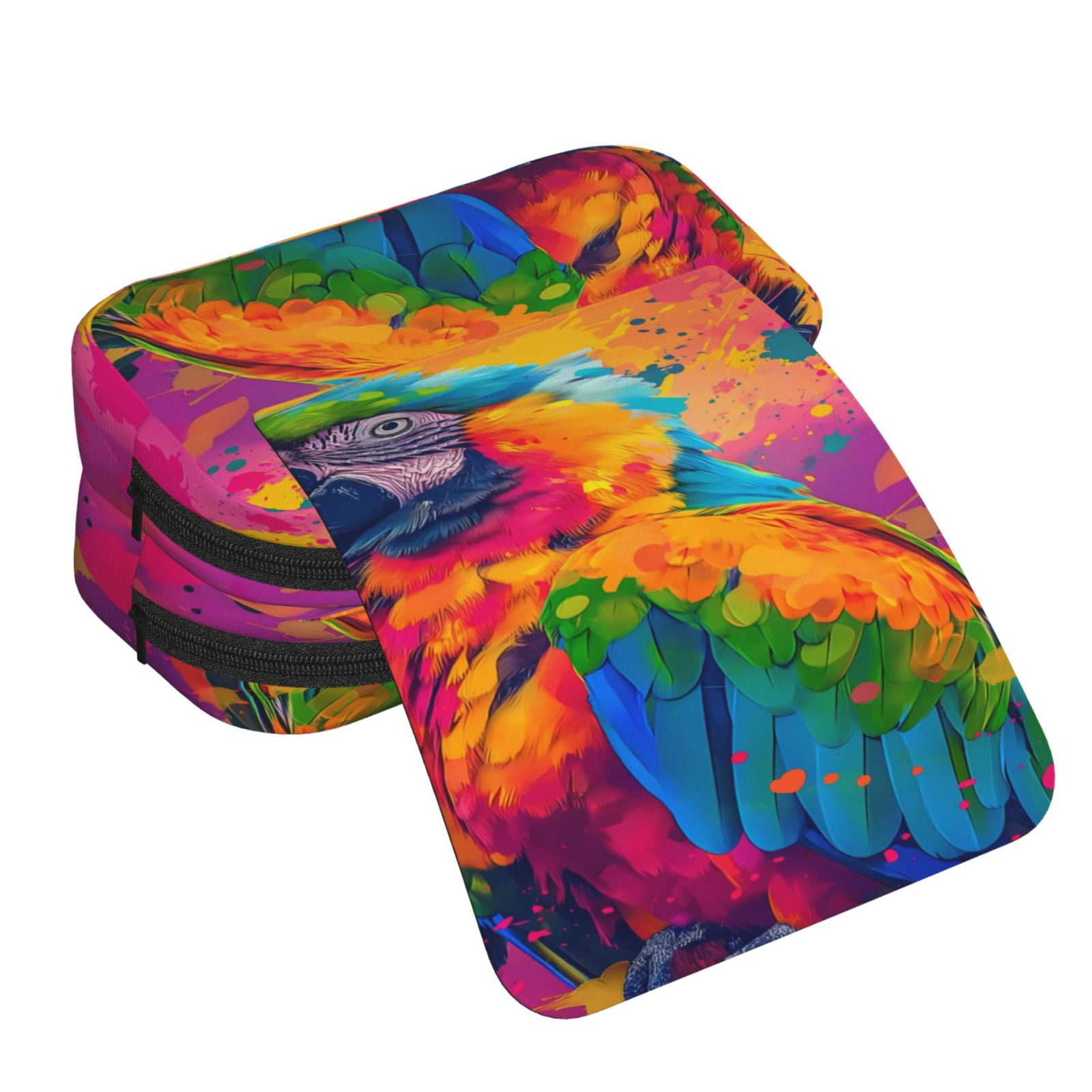 Rateoe Colorful Parrot Jungle Dream A Pattern Double Clamshell Pen Case, Storage Organizer with Two Zipper Compartments– Holds Up to 50 Pencils & Pens