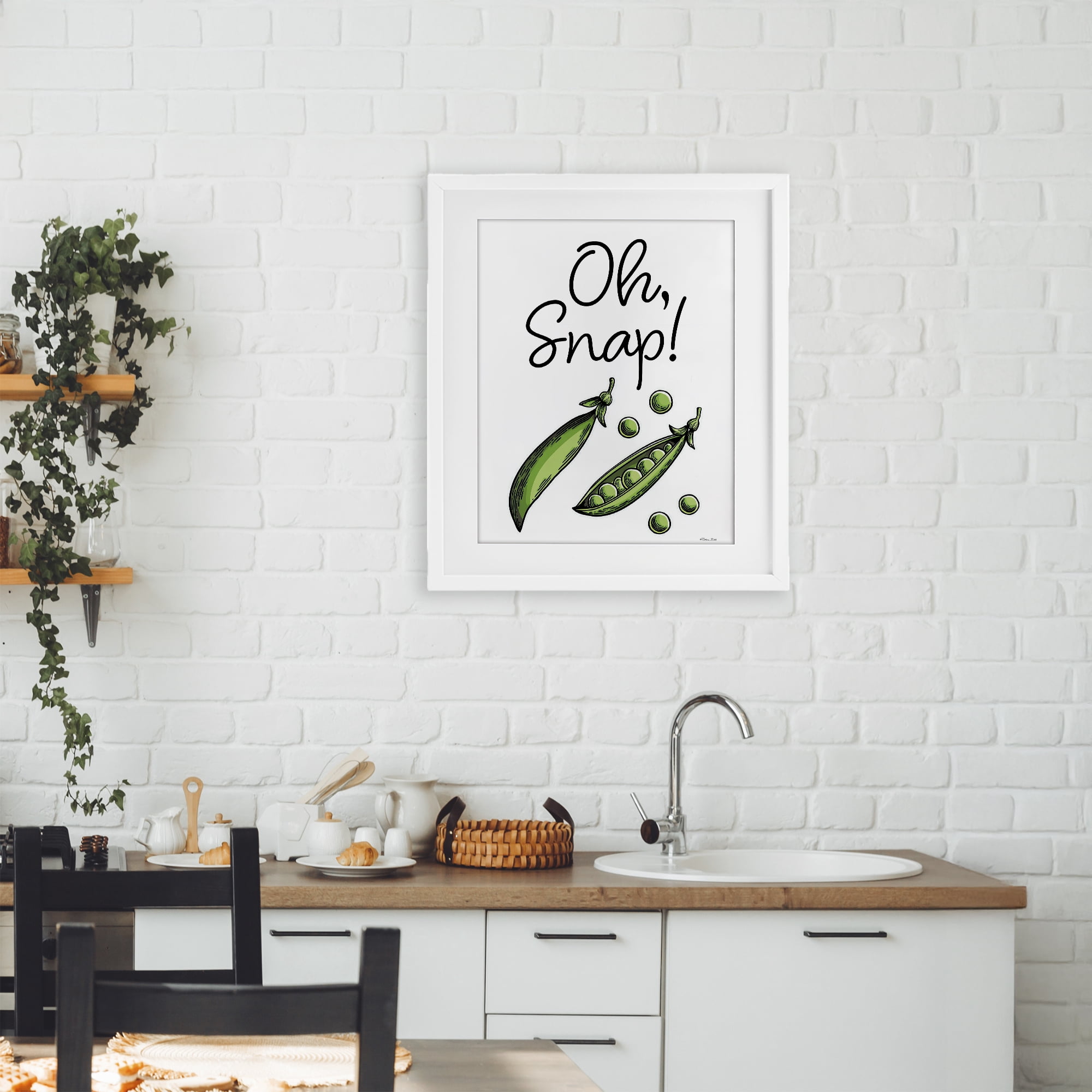 Stupell Industries Oh Snap Peas White Framed Print Under Glass, design by Susan Ball