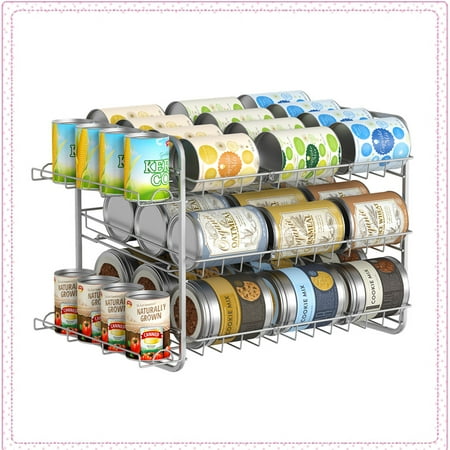

Auledio 3 Tier Can Storage Rack Stackable Freestanding Can Storage Dispenser Holds up to 42 Cans for Kitchen Pantry Silver
