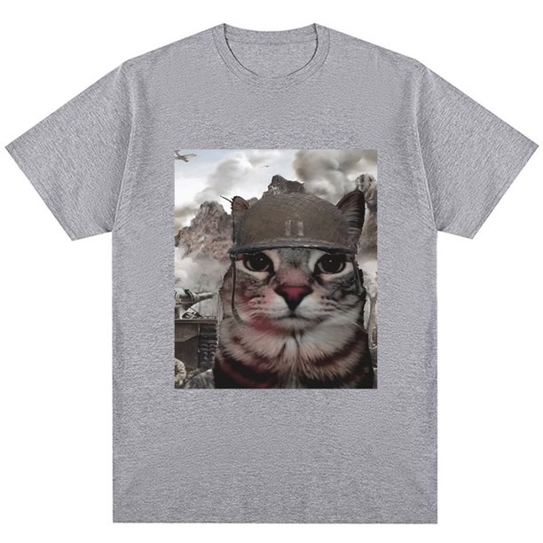 Camiseta divertida de gato Stare de mil yardas camiseta Vintage de estilo Humor de alta calidad ropa informal de algodón de gran tamaño para hombres y mujeres