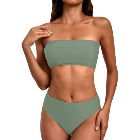 Chuancc Bandeau Swim Top Bathing Suit for Women 2 Piece Swimsuit For Women High Leg Bikini Sets For Women Plus Swimsuits For Women 2025 Green S Clearance