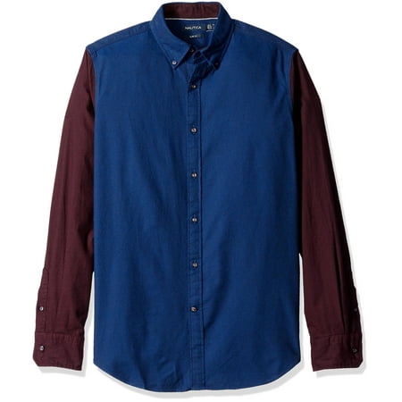 Nautica NEW Blue Red Mens Size XL Colorblock Collar Button Down Shirt