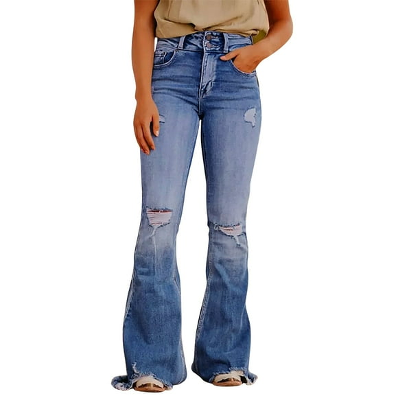 TSADFHJI Maxi Skirt Women's Ripped Flared Jeans Washed Vintage Jeans Xl Blue