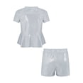 thumbnail image 4 of Doomiva Kids Shiny Jazz Disco Outfit Hip Hop Dance Peplum Top with Shorts Set for Hip-hop Cheerleading White 9-10, 4 of 6
