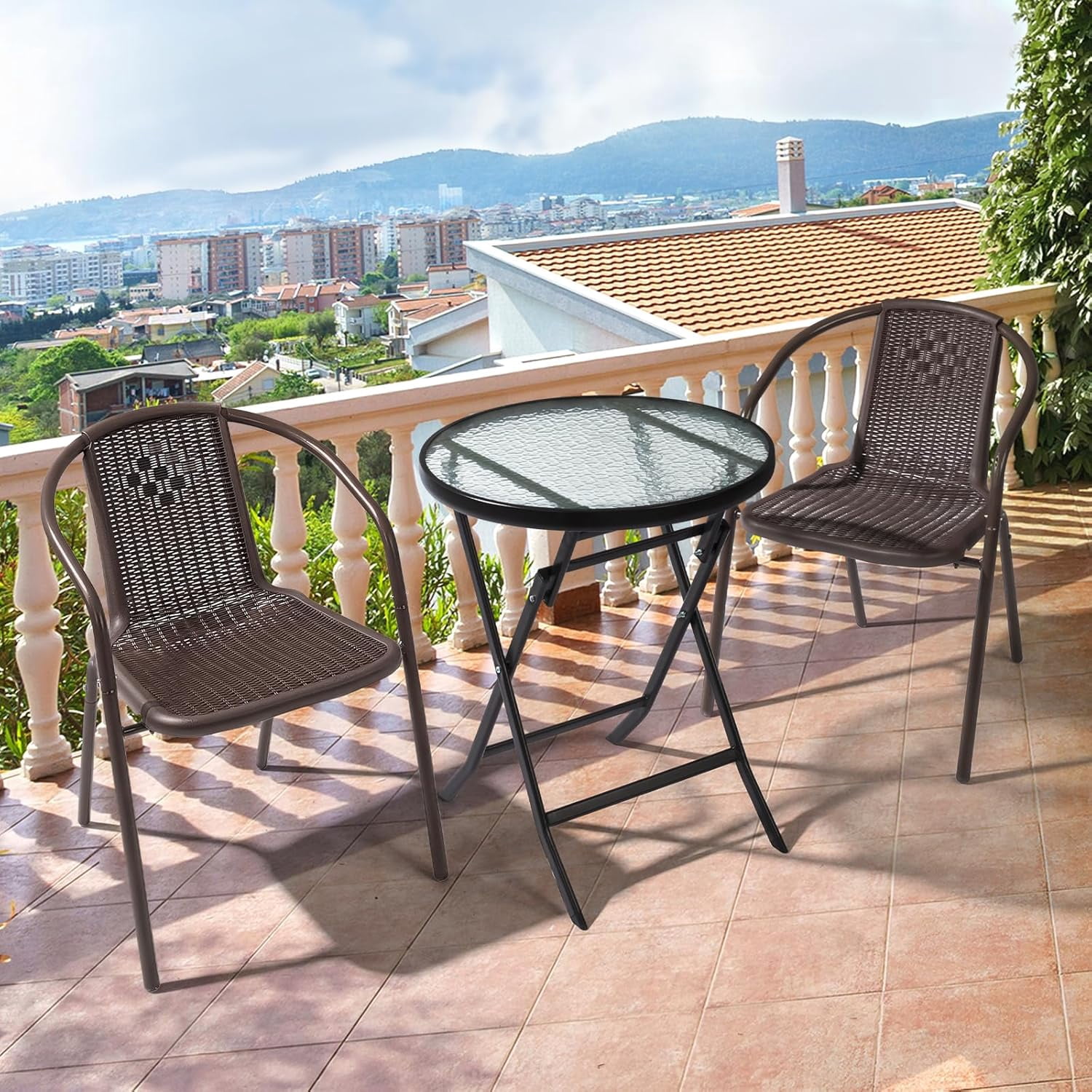 PEXMOR PE Rattan Outdoor Dining Chairs Set of 4, Plastic Stackable Patio Chairs for Garden, Porch & Indoor Use