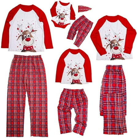 

Christmas Family Matching Pajamas Set Deer Print Tops Plaid Pants Xmas Pjs Sets Women Men Kids Baby Sleepwear