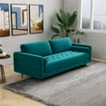thumbnail image 4 of Desmond Mid Century Modern Tufted Cushion Back Turquoise Velvet Living Room Sofa, 4 of 6