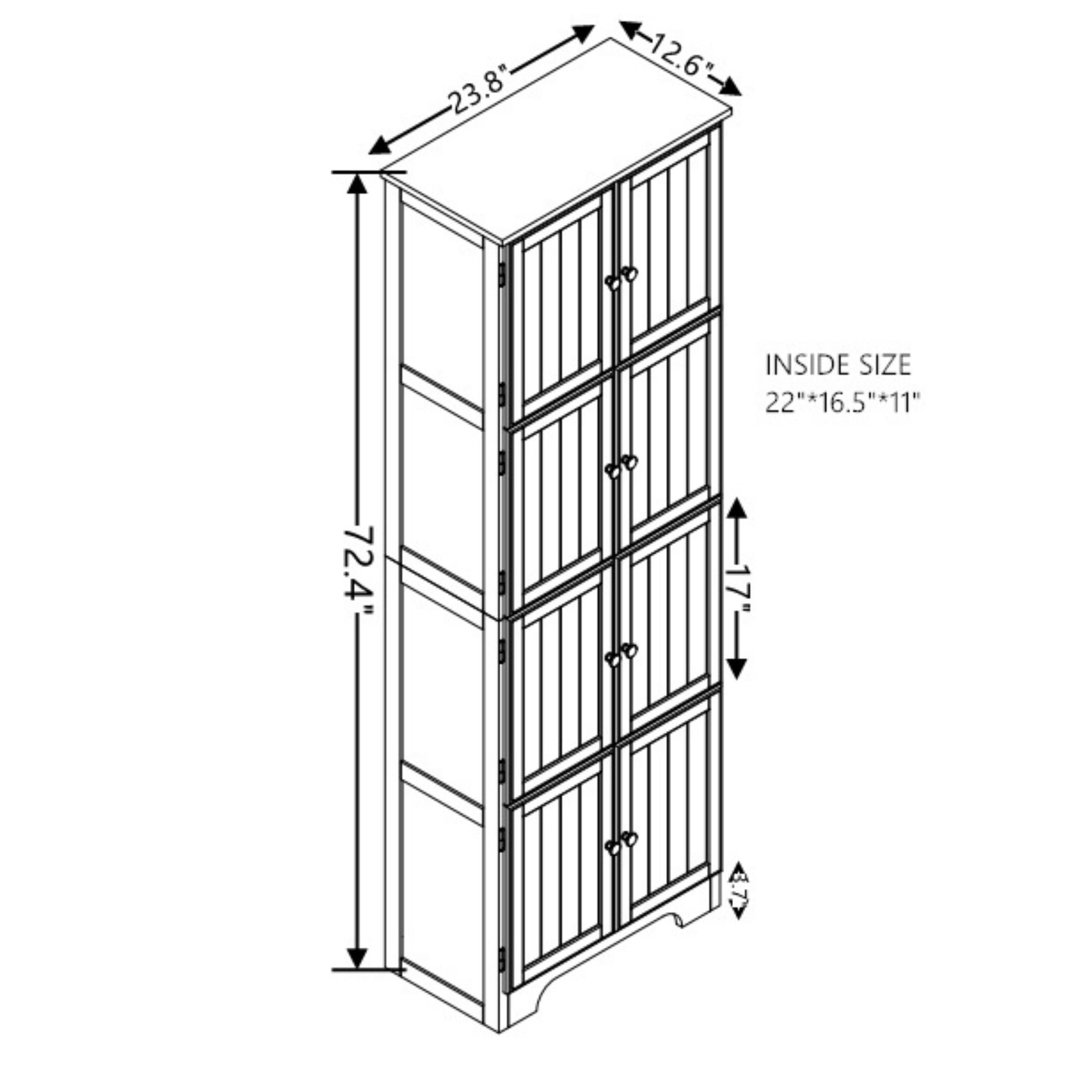 Noble House Vandal 72.4" Tall Storage Cabinet, 8-Door Freestanding Pantry Bookshelf with Shelves, Kitchen, Black
