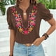 thumbnail image 5 of Vestidos Casuales Para Mujer, Blusas De Mujer De Moda Suéter de manga corta con cuello en V y bordado de lino sintético para mujer, top de moda, 5 of 7