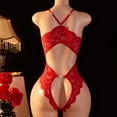 thumbnail image 3 of AESKEIA Women's Elegant Lace Trim Comfort Bodysuit For Women Flattering Contour Fit Lingerie One Piece Red XL, 3 of 8