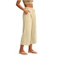 thumbnail image 5 of Bloomae Capris for Women Loose Fit Casual Button Elastic High Waist Baggy Pleated Comfy Cropped Trousers Trendy Wide Leg Capri Pants with Pockets, 5 of 8
