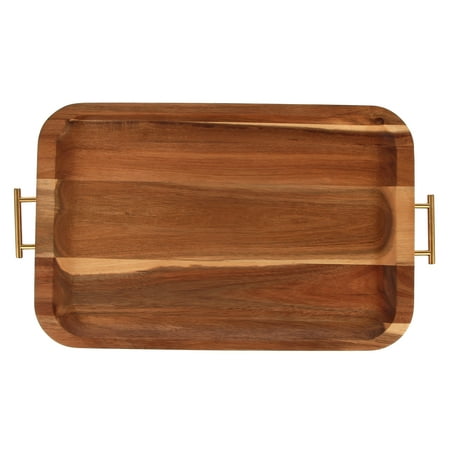 Better Homes & Gardens Acacia Wood Serving Tray with Gold Handles