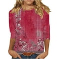 thumbnail image 5 of White 3/4 Sleeve Tops for Women Plus Size Summer Shirts for Women 2026 Vacation Flowy Summer Blouses for Women Casual Boho Oversized Graphic T Shirts for Women, 5 of 5