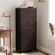 GUNAITO 5 Drawer Dresser for Bedroom Tall Narrow Chest of Drawers Fabric Storage Dresser for Adults,Brown