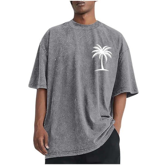 Men's Palm Tree Printed Graphic Tees Loose Fit Crewneck Short-Sleeve T-Shirt Big and Tall Workout Athletic Blouses