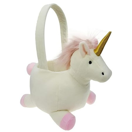 Dearsun Lovely Easter Pink Unicorn Basket Easter Egg Hunting Basket For Kids Easter Decorations Party Supplies Candy Gifts Storage (White Unicorn)