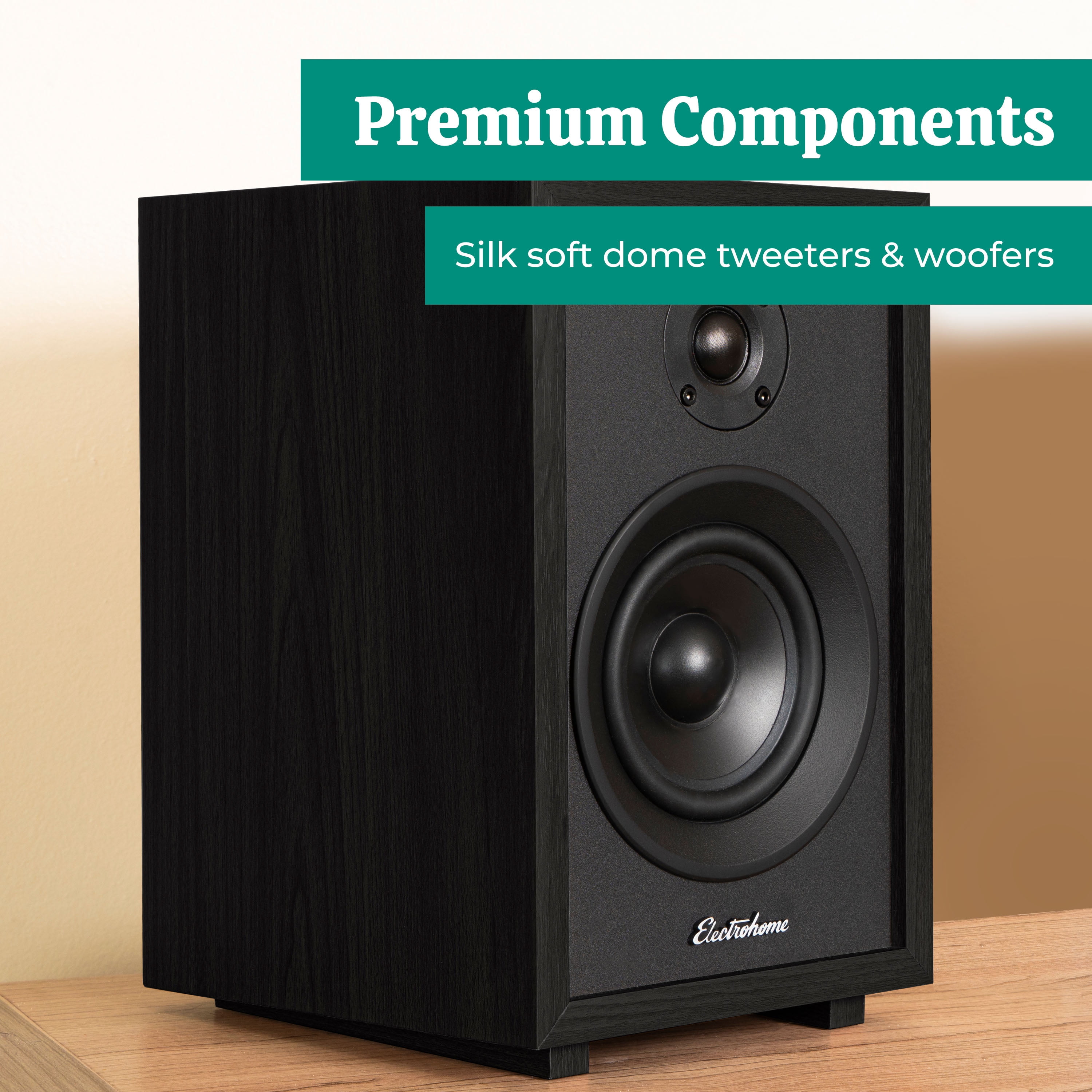 Electrohome McKinley 2.0 Stereo Powered Bookshelf Speakers with Built-in Amplifier and 4" Drivers for Turntable, TV, PC and Wireless Music Streaming featuring Bluetooth 5, RCA and Aux (EB30B)
