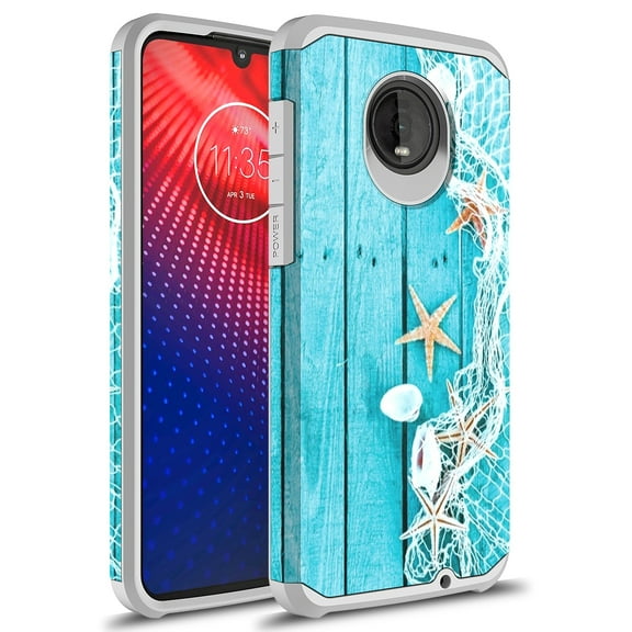 Moto Z4 Case, Moto Z4 Play Case Kaesar Slim Hybrid Dual Layer Shockproof Hard Cover Graphic Fashion Cute Colorful Silicone Skin Cover Armor Case for Moto Z4 Play (Starfish)