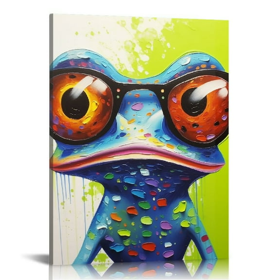 Nawypu  Frog Wall Art Colorful Animal Canvas Pictures Happy Frog with Glasses Modern Framed Artwork for Bedroom Nursery Kids Room Office Wall Decor