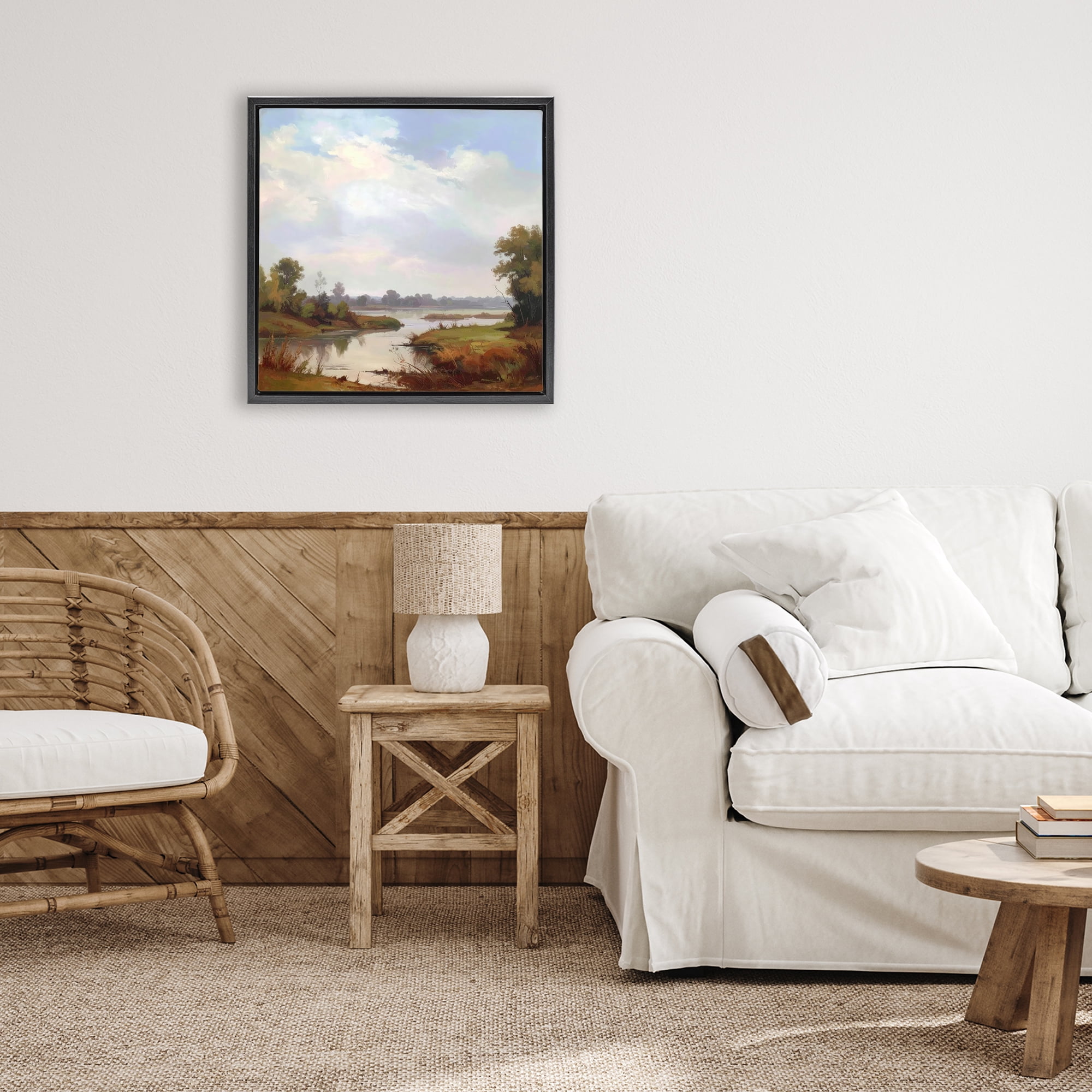 Stupell Industries Riverside Grove Landscape Black Framed Floater Canvas Wall Art, design by Alonza Saunders