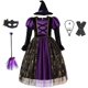 thumbnail image 1 of Vestido de bruja púrpura de manga larga para Halloween para niñas, disfraz de princesa bronceadora con estampado de telaraña, vampiro, fiesta de disfraces para niños Fivean unisex, 1 of 2