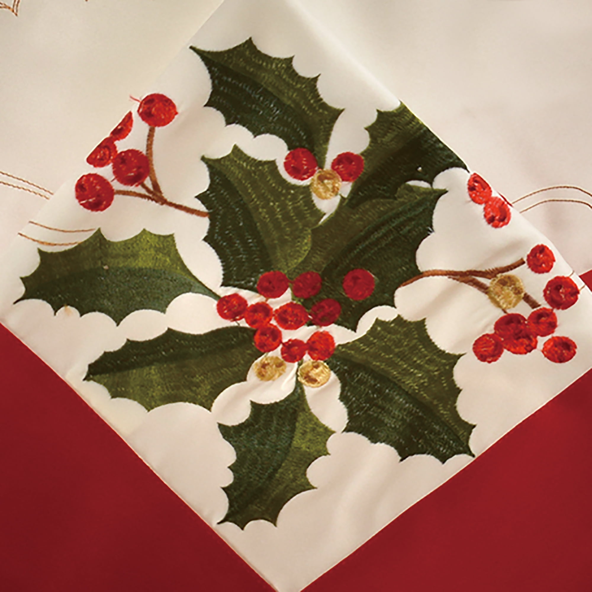 Holiday Holly Berries Embroidered Rectangular 70 x 86 in Tablecloth with Red Trim Border Creative Home Ideas YMC003569 Holiday Holly Berries Embroidered Rectangular 70 x 86 in Tablecloth with Red Trim Border Creative Home Ideas YMC003569