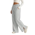 thumbnail image 5 of Gytharion Casual Wide Leg Pants for Women Solid Color Fashion High Waisted Drawstring Trousers Split Hem Pants with Pockets, 5 of 6