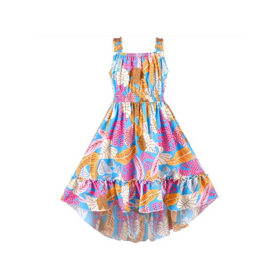Girls Dress Tropical Leaf Sleeveless Hawaiian Style Beach Holiday Summer 7 Years