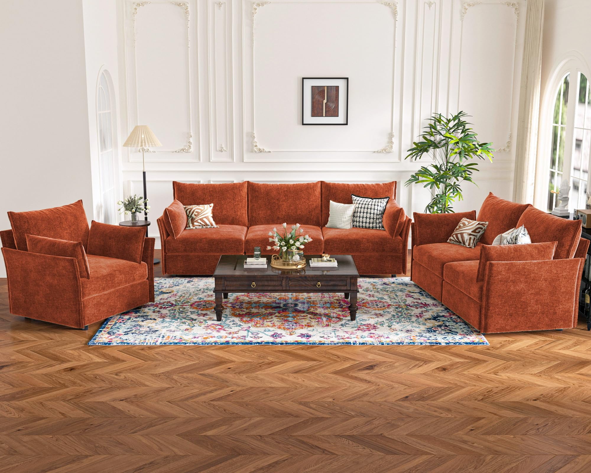 CDCASA Modern Loveseat Sofa, 2 Seater Chenille Sectional Sofa Couch with Deep Seat, Upholstered Couches for Living Room, Terracotta