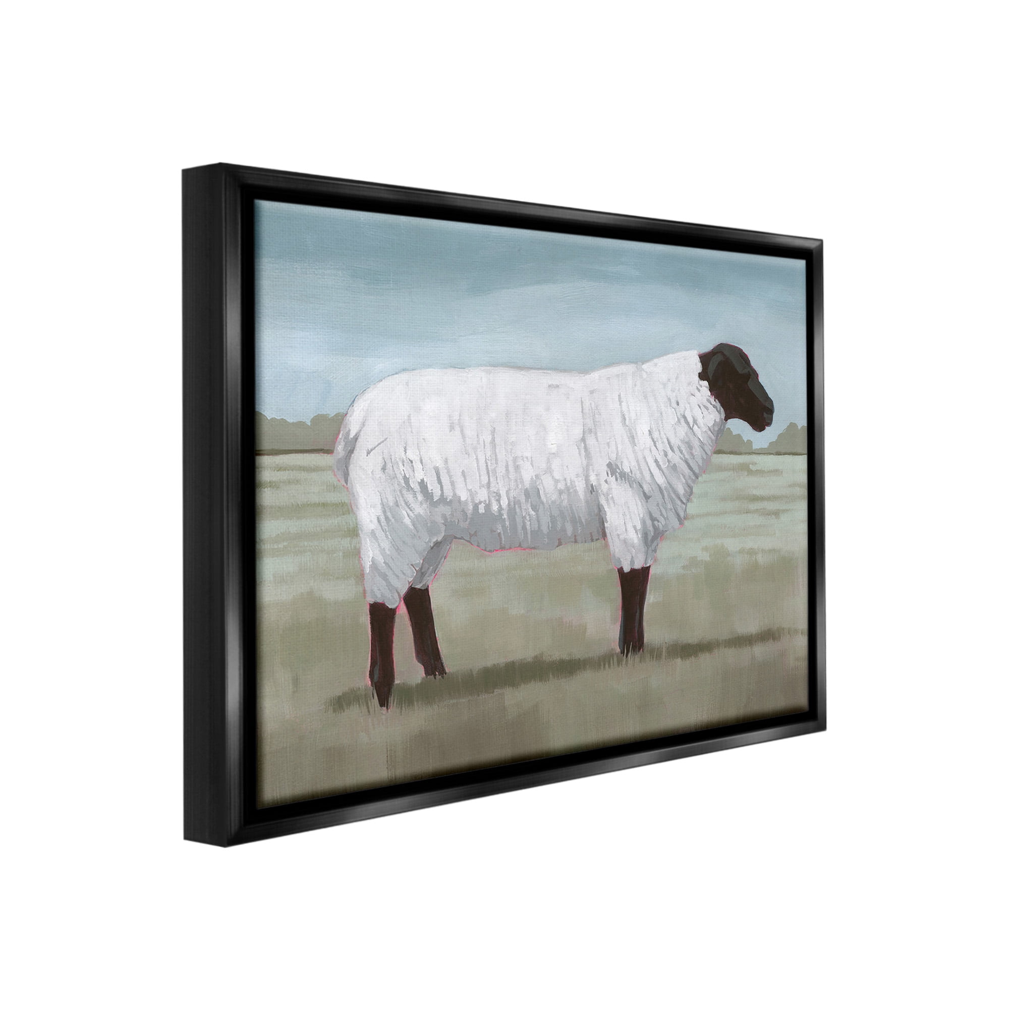 Stupell Industries Sheep on Farm Painting Animals & Insects Painting Black Floater Framed Canvas Art Print Wall Art, 31 x 25