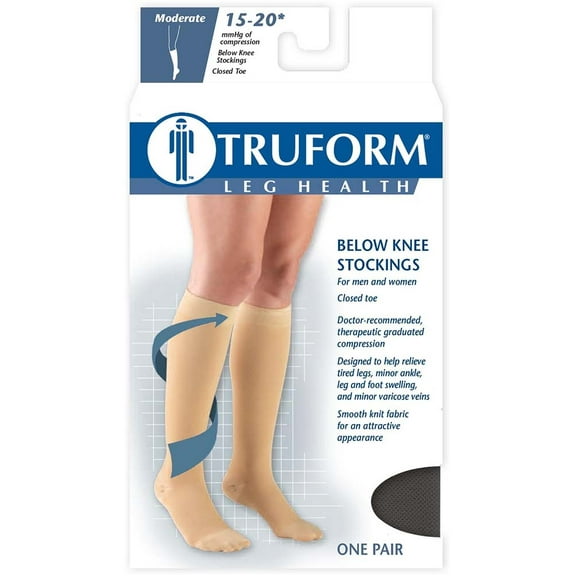Truform 15-20 mmHg Compression Stockings for Men and Women, Knee High Length, Closed Toe, Black - X-Large