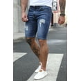 thumbnail image 2 of POGLIP Men's Blue Distressed Low-rise Men's Denim Shorts, 2 of 6