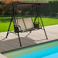 thumbnail image 3 of Gymax Chaise Balançoire à Auvent Réglable pour 2 Personnes Patio Extérieur avec 2 Poches de Rangement, 3 of 7