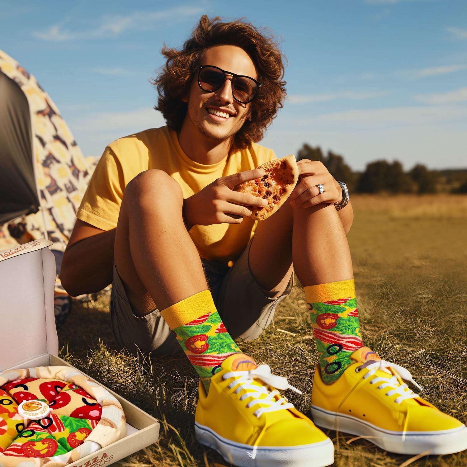 Funny Pizza Socks Box for Men Dad Women Teen Boys - Pizza Lovers Gifts Novelty Food Silly Socks-Easter Fathers Valentines Birthday Gifts Ideas Christmas Stocking Stuffers(White,4 Pairs）