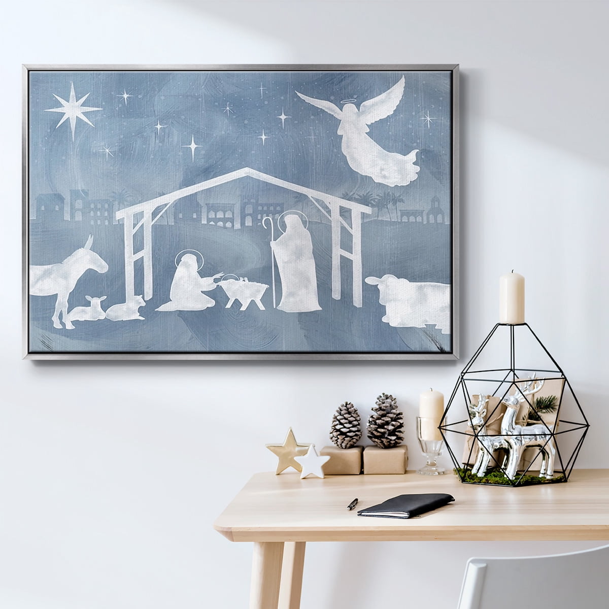 Star of Bethlehem Collection A - Framed Gallery Wrapped Holiday Canvas - 27 x 41 - Silver Frame