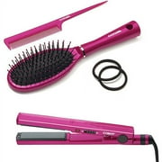 Conair 1" Pink Ceramic Straightener Styling Sets with Brush, Comb and 2 Elastics