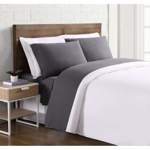 Brooklyn Loom Flax Linen 100% Linen Deep Pocket Charcoal 4-Piece Queen, All Season, Adult Size, OEKO-TEX Certified